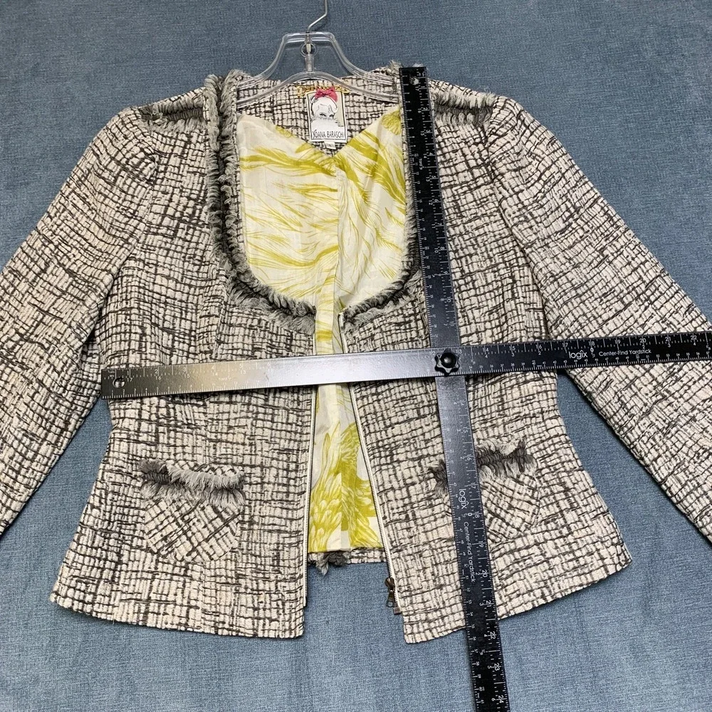 Yoana Baraschi Blazer Jacket Womens 8 Black White Lined Tweed Full Zip Winter